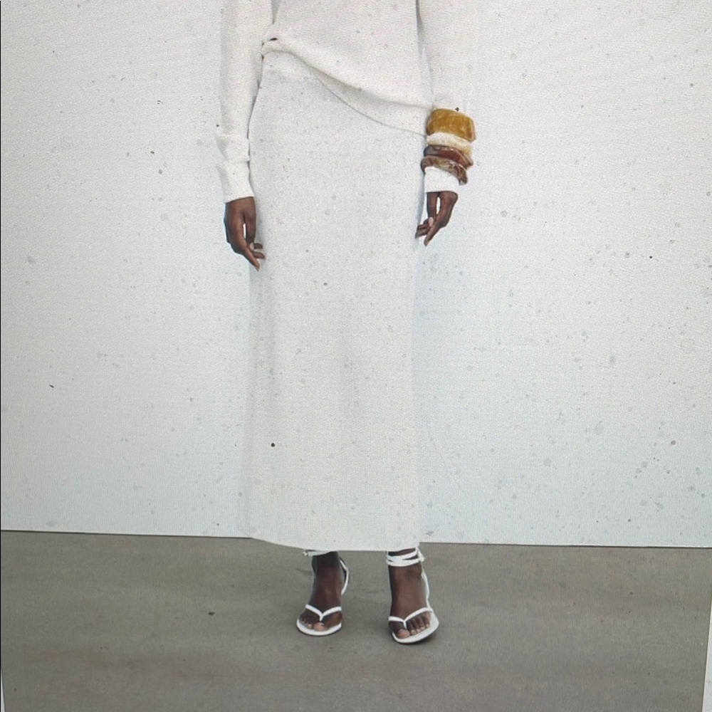 Zara Elegant White Maxi with subtle sequin Skirt- nwt